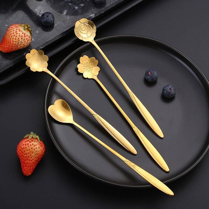 4 Pçs/Set Colheres De Mistura Pequena Flor Colher De Chá De Aço Inoxidável Café Bonito Sorvete Sobremesa Acessórios De C