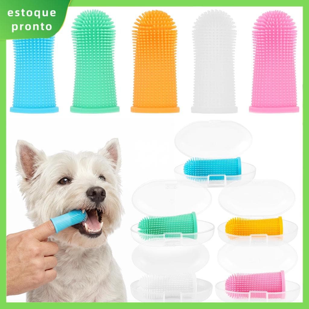 5 Peças Escova De Dedo Para Animais De Estimação Dentes De Silicone SHOPSKC8660
