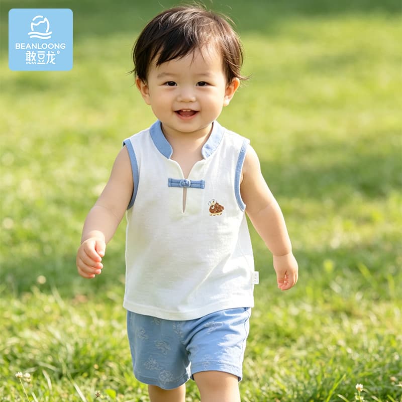 Handoulong bebê verão terno estilo nacional terno de duas peças crianças colete fino capa masculino feminino bebê puro a