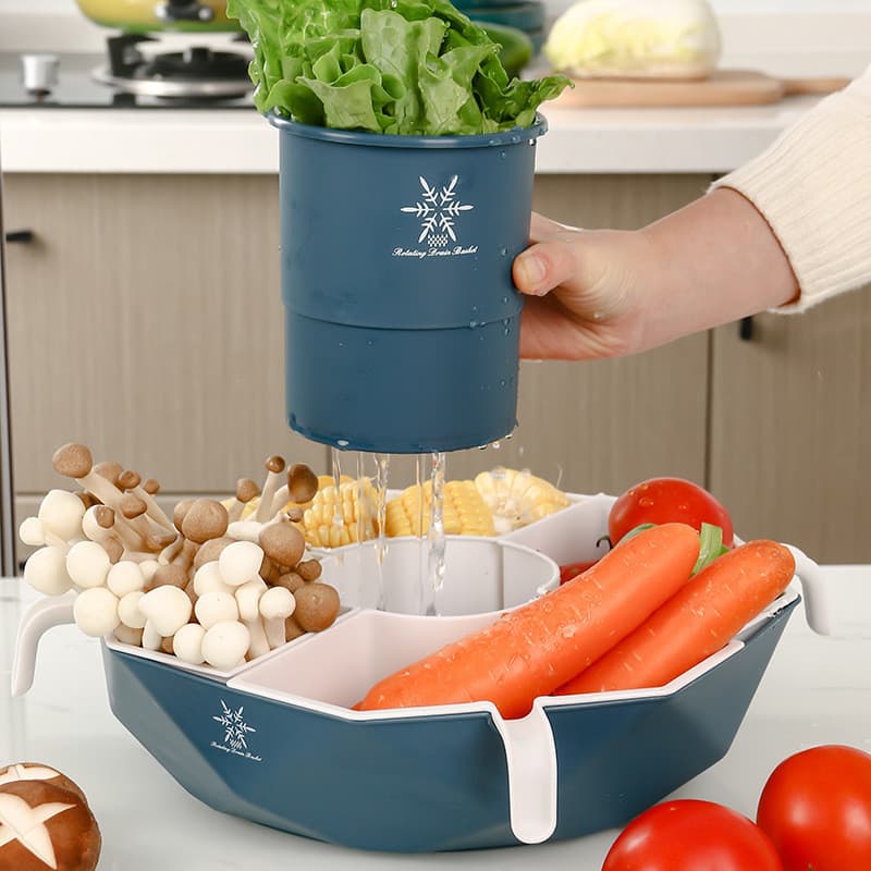 Cesto rotativo octogonal para frutas e vegetais, com dupla camada e rotação de 360 graus, prato de frutas de plástico co