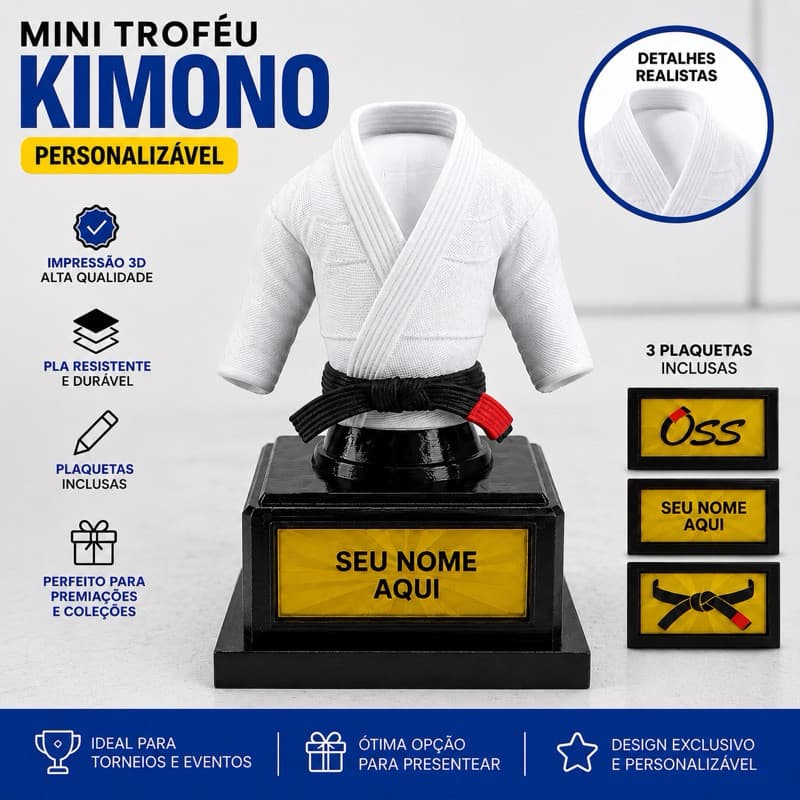 Troféu Kimono Personalizado 12cm – Presente para Lutadores de Jiu-Jitsu