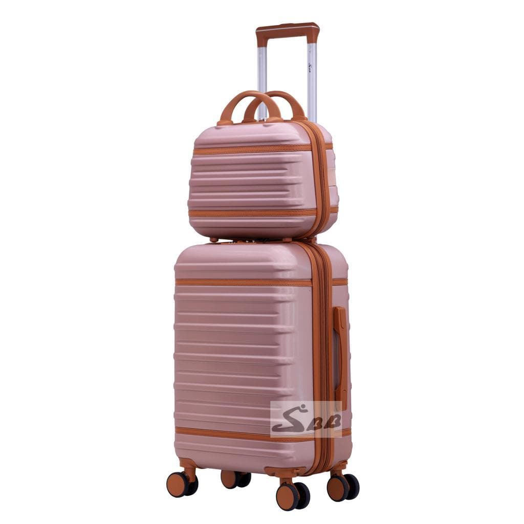 Kit Mala de bordo com frasqueira. ABS. Rodas 360° Desmontável.Trava TSA.Detalhes Couro Marrom