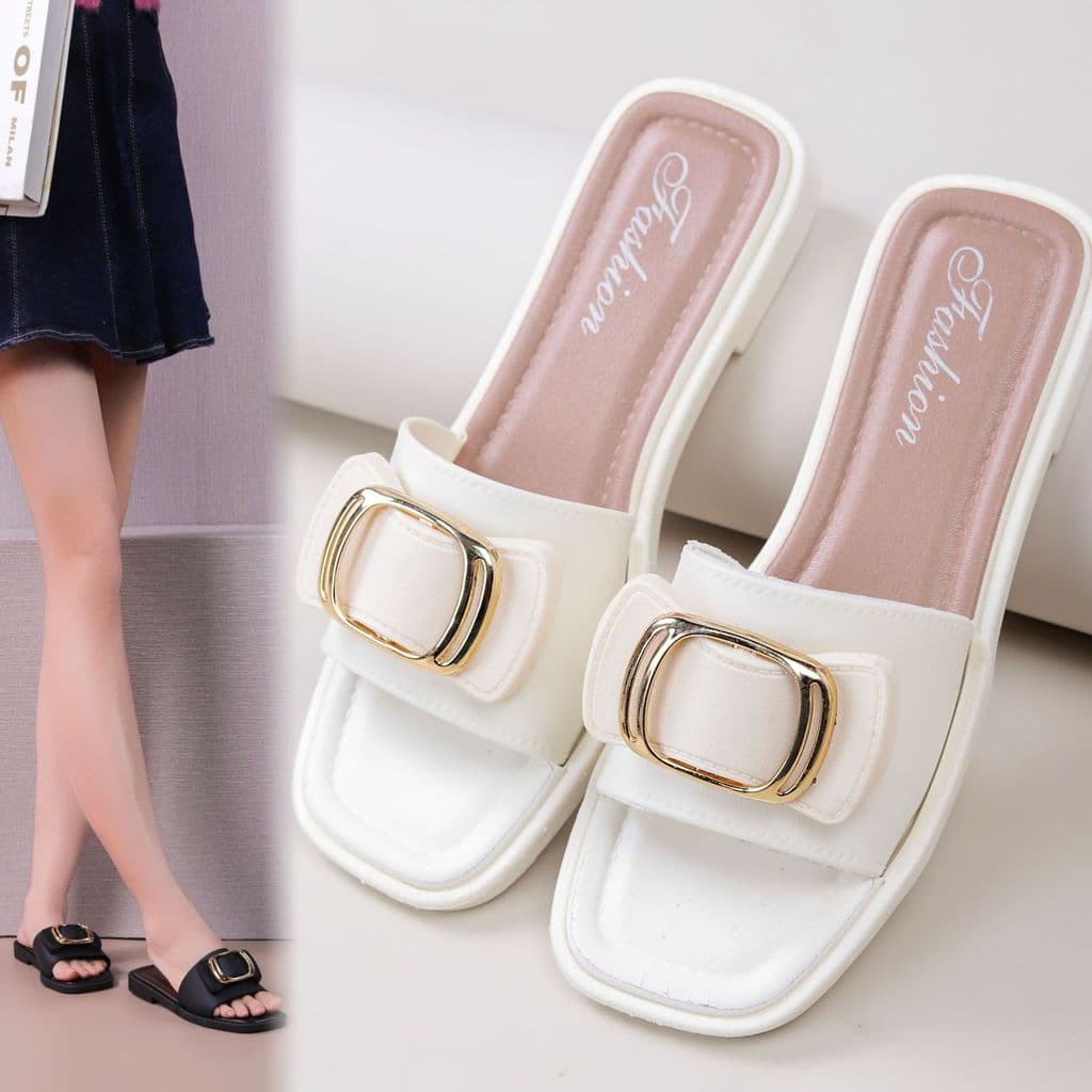 Verão Novos Chinelos De Fivela Quadrada Para Mulheres , Arco De Flor De Fundo Plano Da Moda Antiderrapante