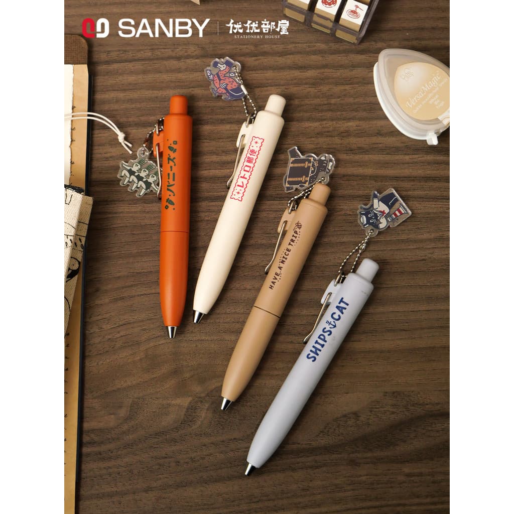 Japão Japão japão ob1toy x SANBY x uni Tripartite Joint Gel caneta preta 0.38 com ornamentos 0.5mm