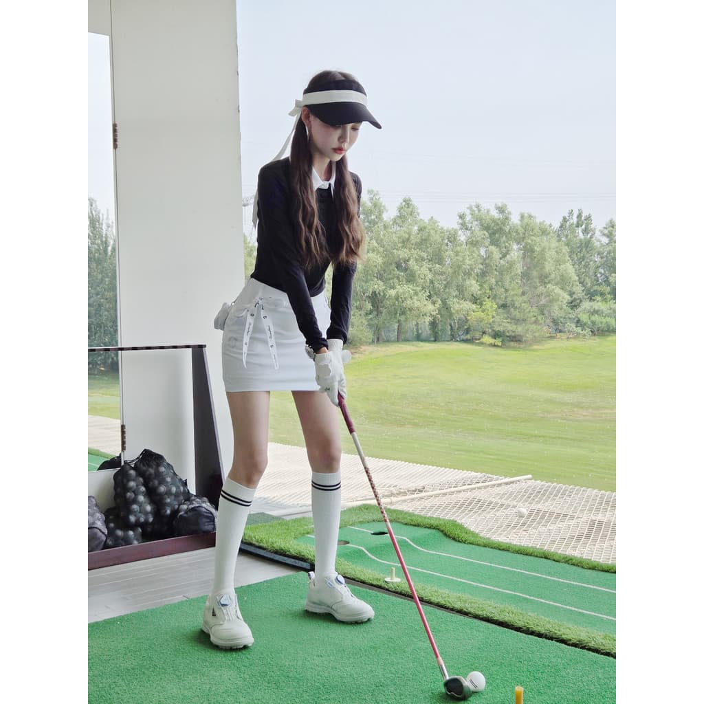 Saia de golfe feminina Hip Lift mais magro olhar saia de seda gelo protetor solar de manga comprida camiseta polo camisa