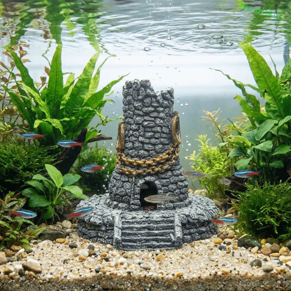 DYRUIDOJ1 Borbulhador De Aquário De Chaminé , Ornamento De Tanque De Peixes De Resina De Simulação , Abrigo Vintage , Po