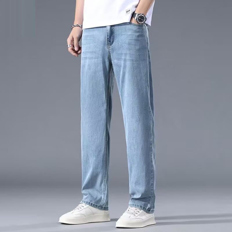 Calças de brim masculinas verão fino solto Tencel Drape High-End negócios calças casuais masculinas verão calças retas