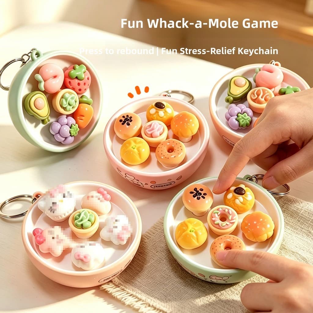 Mini simulação pão Whack-a-Mole descompressão imprensa música criativa chaveiro mochila pingente brinquedo