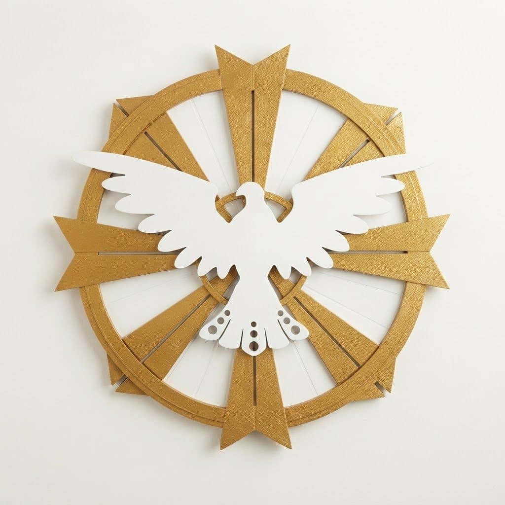 Divino Espirito Santo Vazado Mdf Aplique Dourado Quadro Batizado
