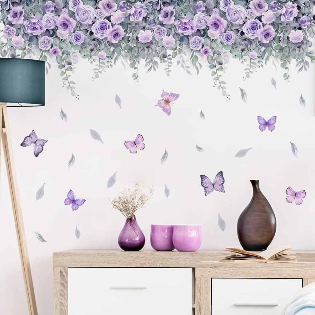 Adesivos de parede novo estilo roxo planta flor adesivos de parede decoração para casa adesivos de parede autoadesivos