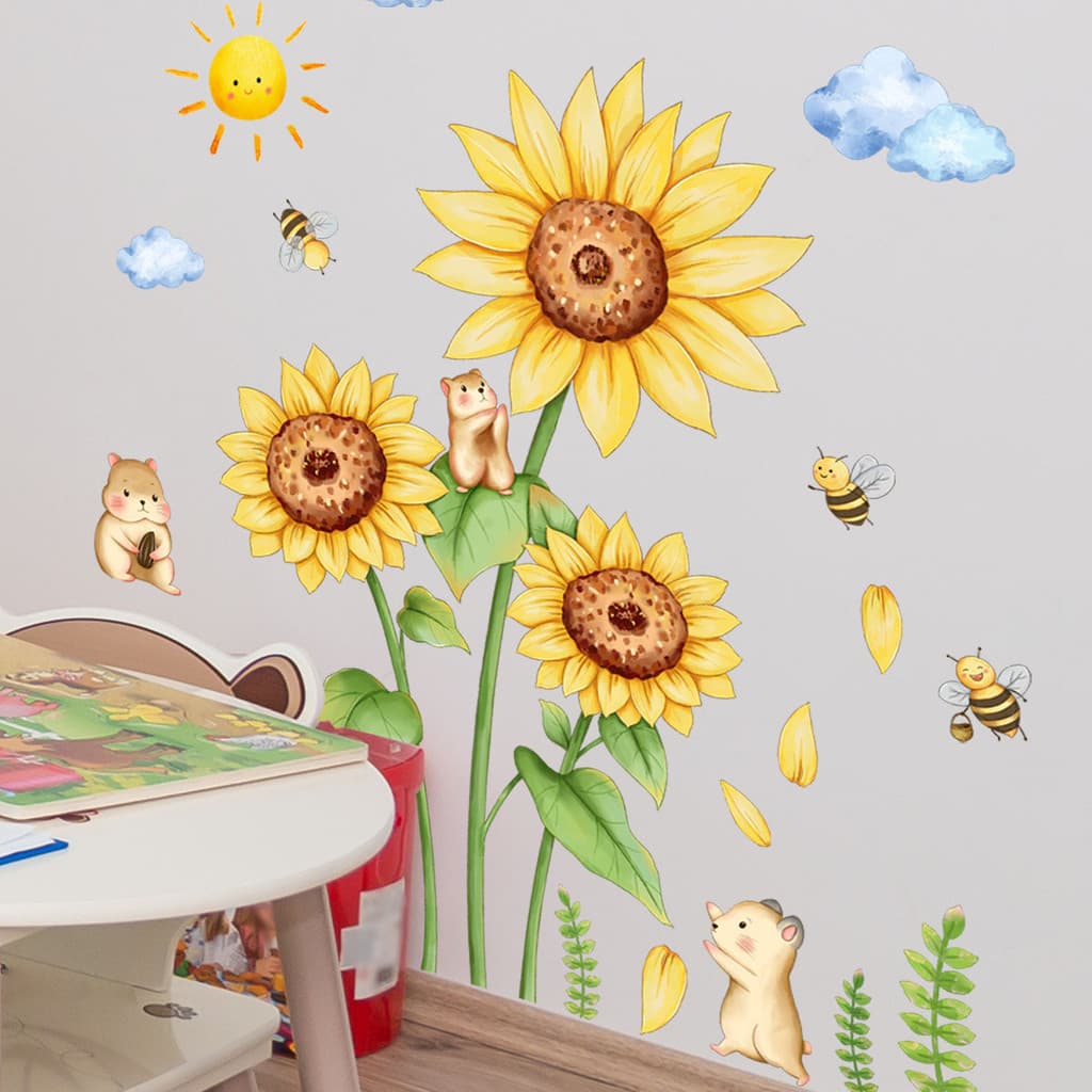 Adesivos de parede girassol urso abelha adesivos de parede quarto das crianças decoração adesivos de parede autoadesivos