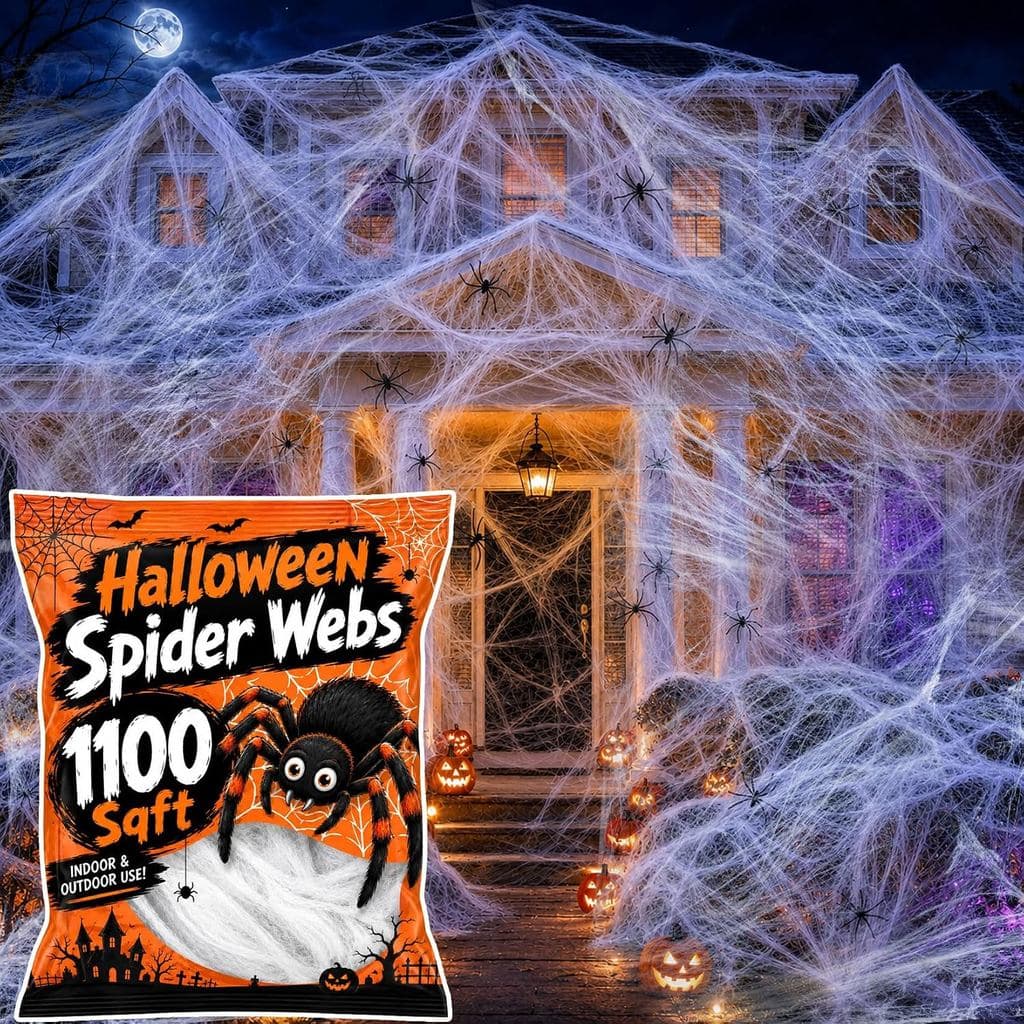 MAQIHAN 1100 Pés Quadrados de Teias de Aranha para Halloween - Teias de Aranha para Exterior com 40 Aranhas