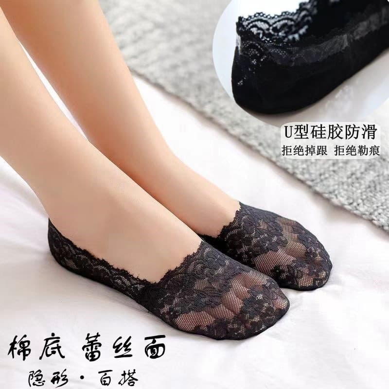 Meias de barco de renda fundo plano salto antiderrapante estilo fino verão feminino meias invisíveis estilo japonês boca