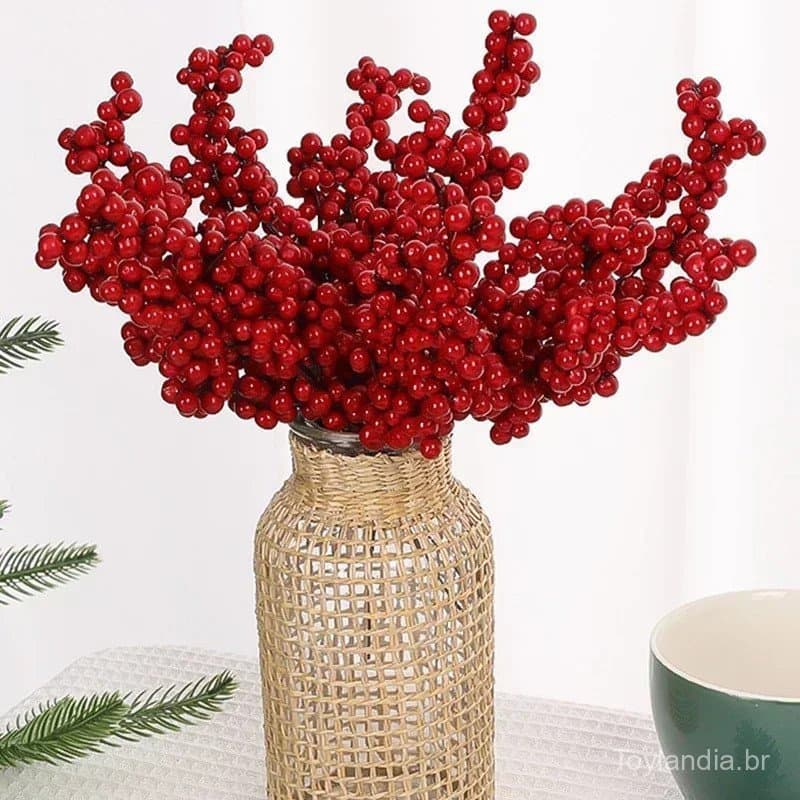 50/30/20/10Pcs Galhos de Bagas Artificiais de Natal Vermelhas, Flores Falsas de Azevinho para Árvore de Natal, Decoração