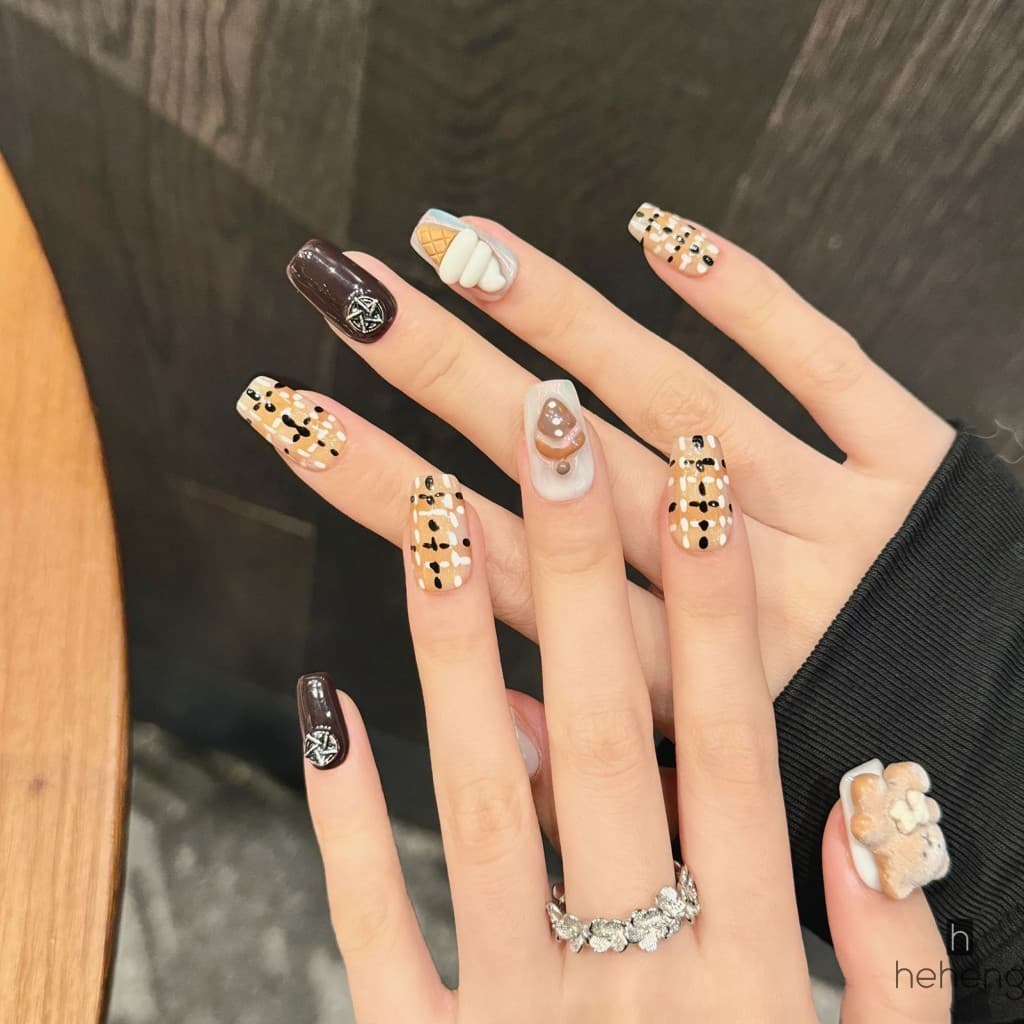 10 Pçs Curto Quadrado Imprensa Em Unhas Uso De Longa Duração Resina Reutilizável Falsas Para Decoração DIY