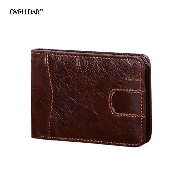 [Promoção] Carteira Masculina de Couro Genuíno Vintage Casual Curta de Couro de Vaca com Acabamento em Cera, Porta-Cartõ