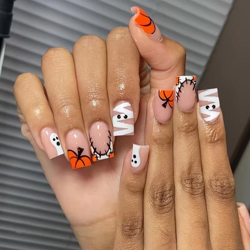 Armadura retangular média para Halloween, estoque pronto, usando armadura, cor Nude, abóbora, múmia, pequeno fantasma, e