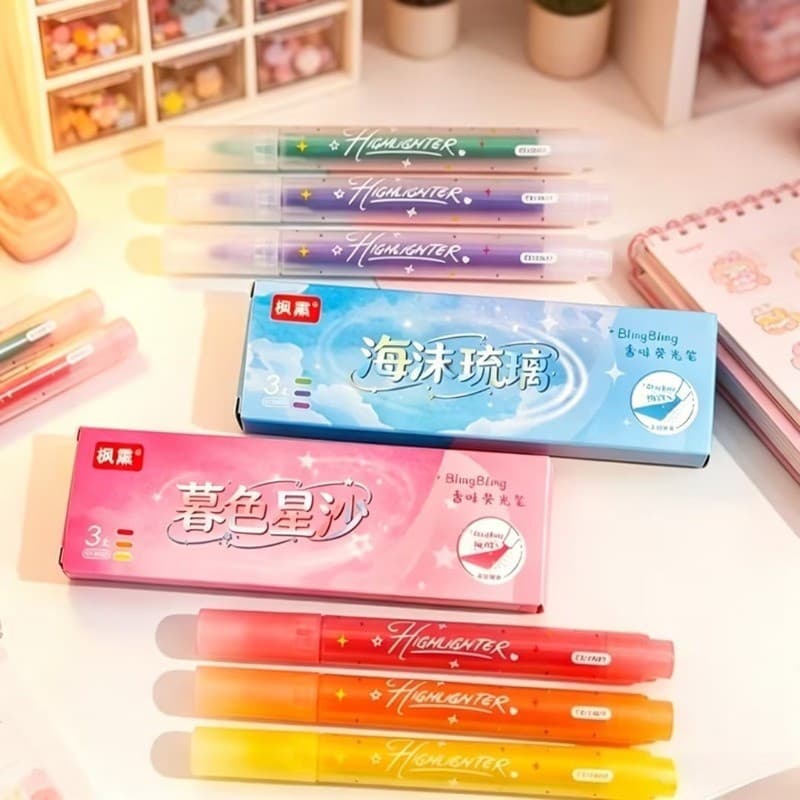 Conjunto De Canetas Fluorescentes Flash De Ponta Fina , 3 Peças , Iluminadoras Para Notas , Pontos-Chave , Estudo , Liçã