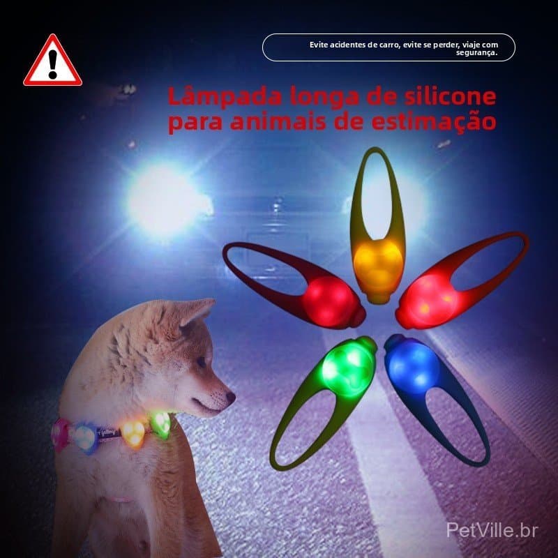 Pingente luminoso de LED anticolisão noturno para cachorro, coleira de Silicone anti-perda de pelúcia, colar de marca de