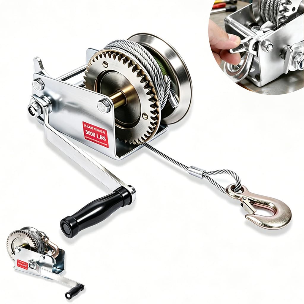Guincho Manual Reforçado 500lbs 230kg Cabo de Aço 8m com Catraca para Carretinha, Barco e Reboque Uso Profissional