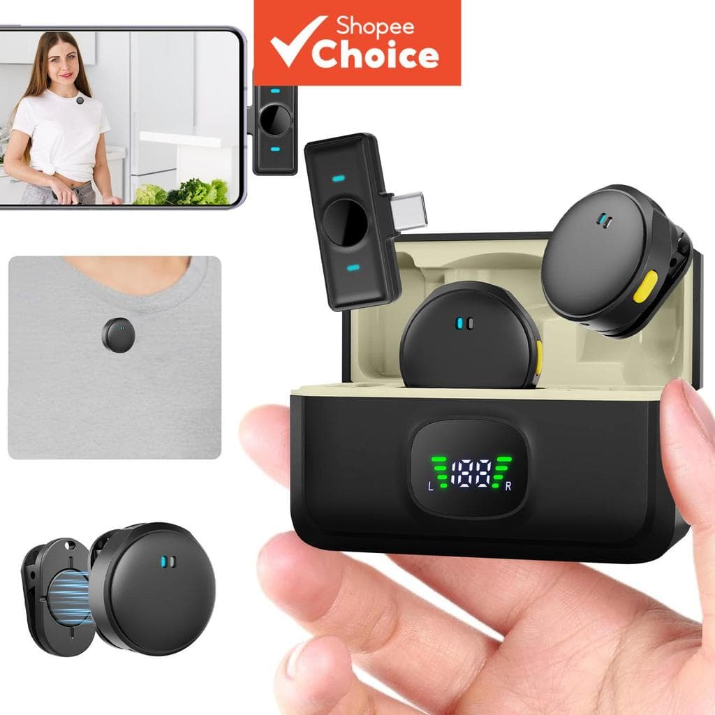 Microfone de Lapela Sem Fio para Celular Android Tipo-C, Kit Duplo de Microfones de Entrevista com Conexão Instantânea