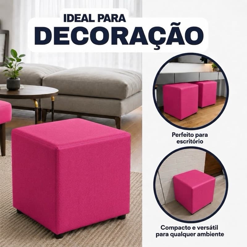 Puff fofo todo revestido multiuso rosa pink quadrado em corino