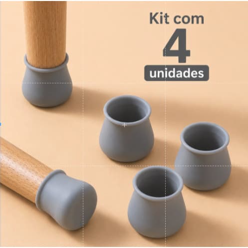 Kit 4 Protetores de Silicone para Pés de Cadeiras e Móveis Antirrisco Redutor de Ruído