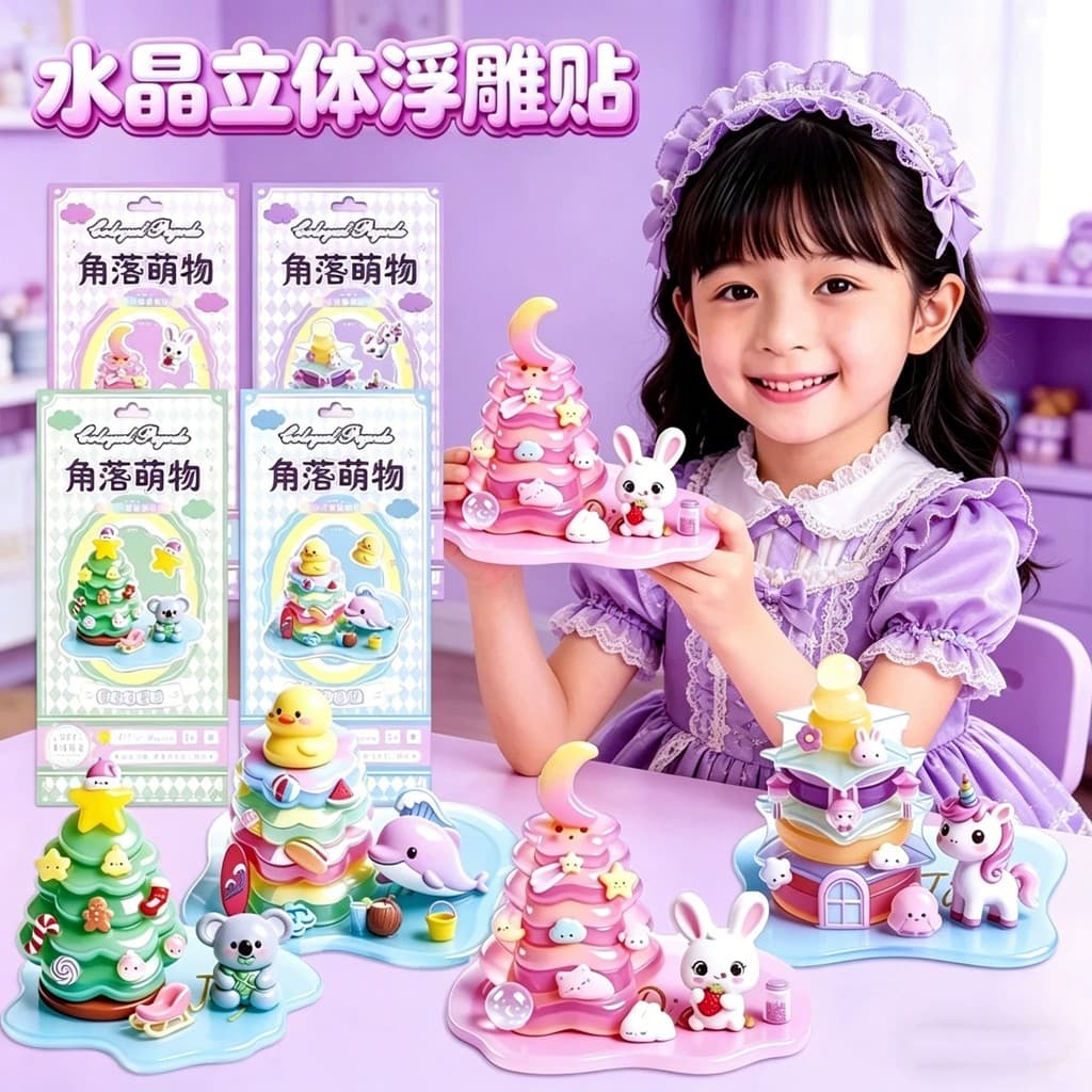 Die Le 3D Tridimensional Em Relevo Adesivos Crianças Objetos Fofos Decoração Interativa Árvore de Natal Desenhos Animado