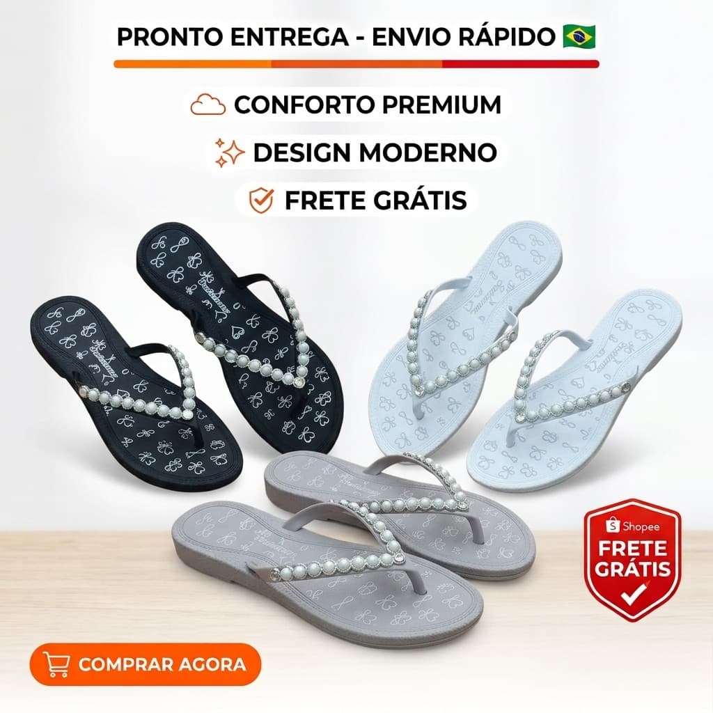 Chinelo de Dedo feminino Chinela Rasteirinha Feminino Pedraria Pérola