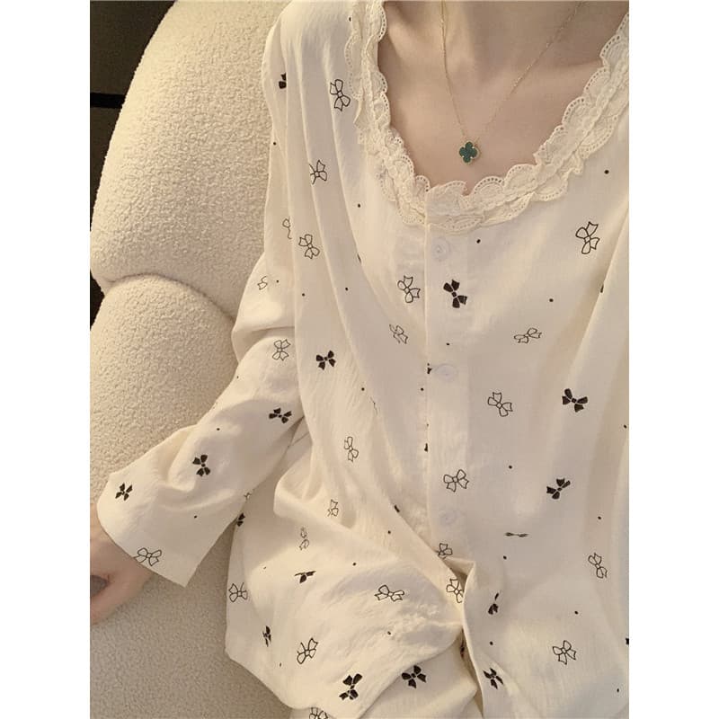 Doce bonito plus size nuvem algodão pijamas feminino 100kg primavera outono gordura mm Loungewear arco conjunto plus siz