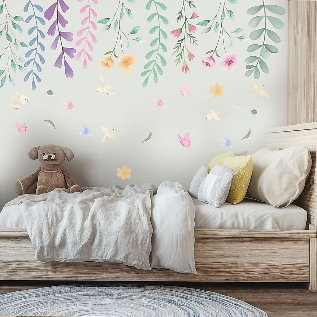 Adesivo de Parede Floral Borboletas, Papel de Parede Floral, Papel de Parede Borboleta, Adesivo Flor