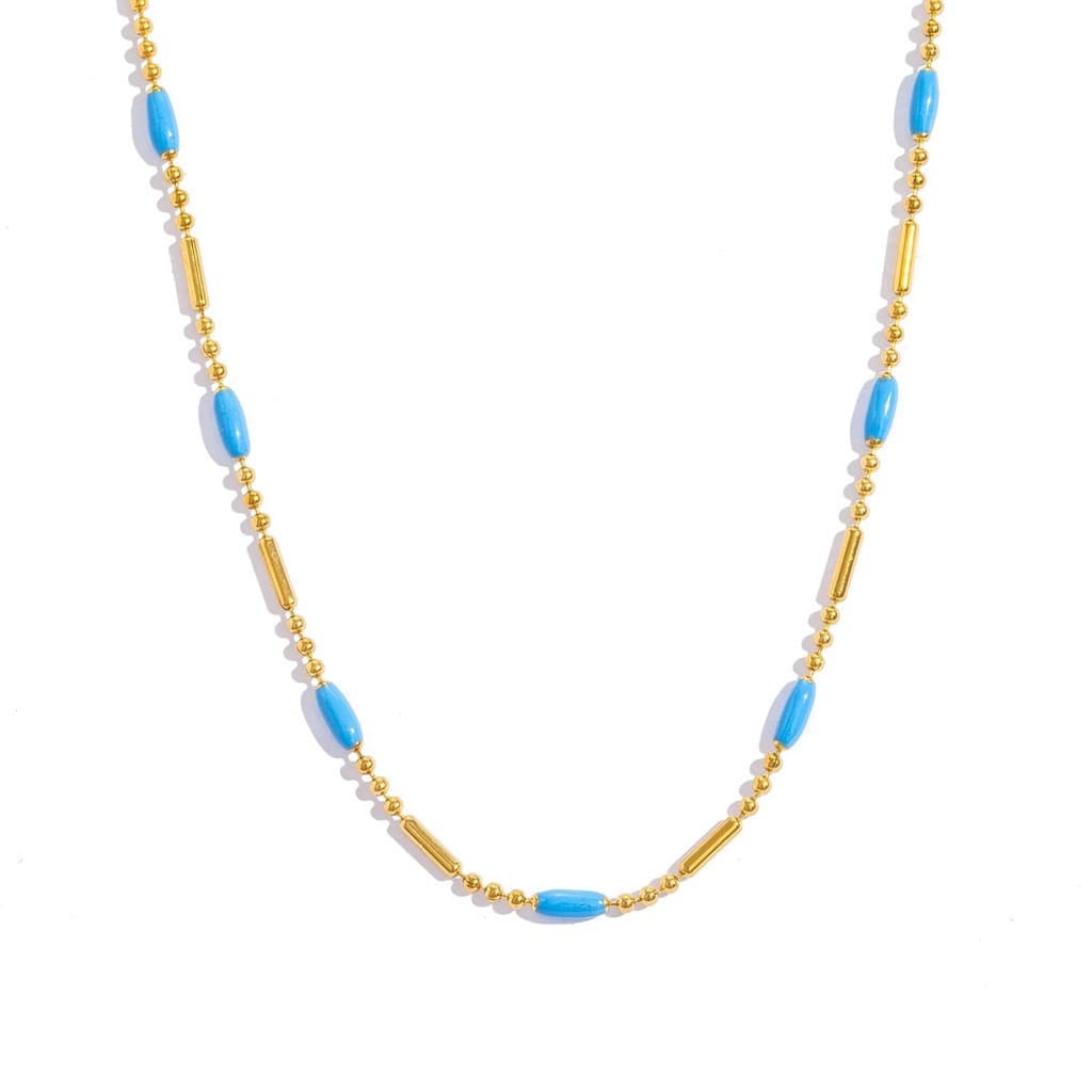 Colar feminino em esmalte azul frio, estilo minimalista, detalhes requintados, aço inoxidável com banho de ouro.