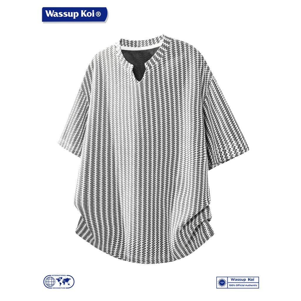 WASSUP KOI Camiseta masculina listrada com decote em V de manga curta, roupa de rua, Top solto de alta qualidade, estilo