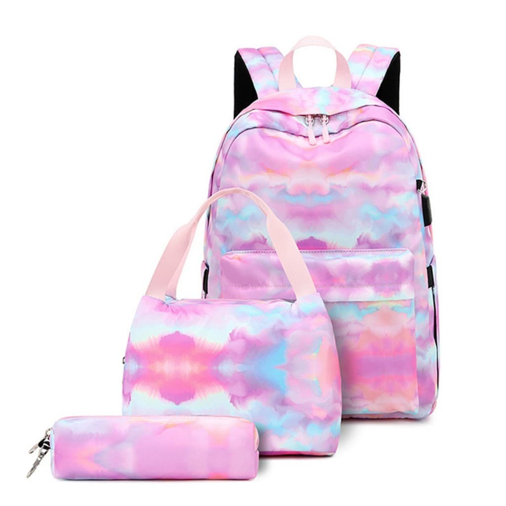 Conjunto De Mochila USB 3 Unidades-Portfólio Multifuncional Com Padrão Tie-Dye Para Escola