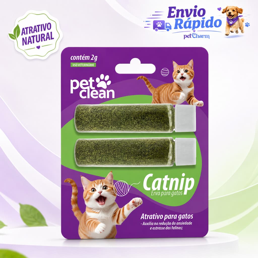 Pet Clean Catnip Erva para Gatos 2g  Atrativo Relaxante Antiestresse