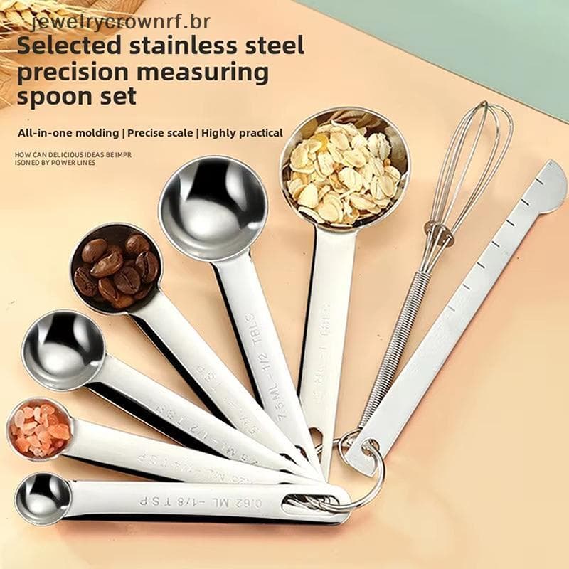 4/6/8 Pçs Conjunto De Aço Inoxidável Colher Medição Copo Com Escala Régua Ovo Batedor Cozinha Ferramenta Cozimento