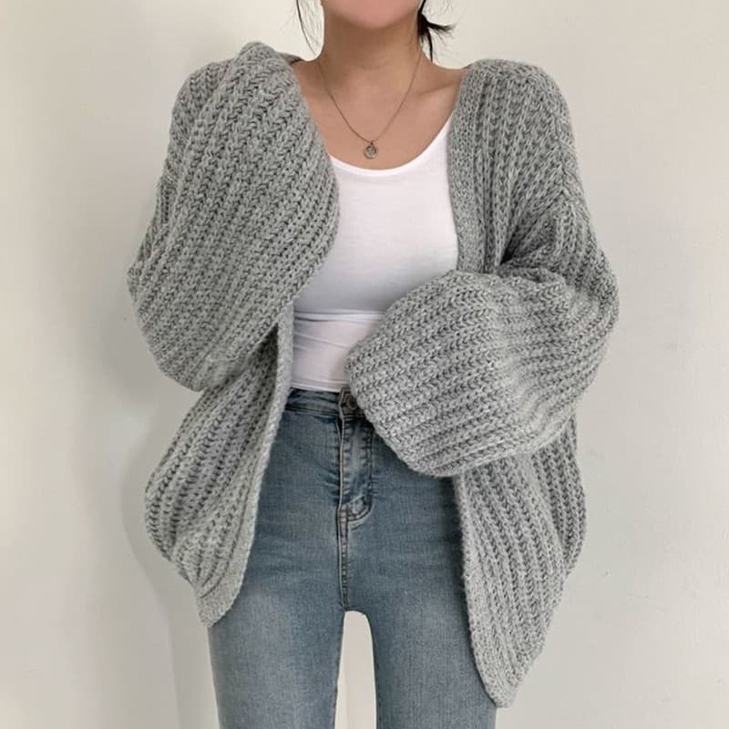 Grosso grosso grosso grosso agulha camisola feminina outono inverno jaqueta feminina manga lanterna Cardigan de malha co