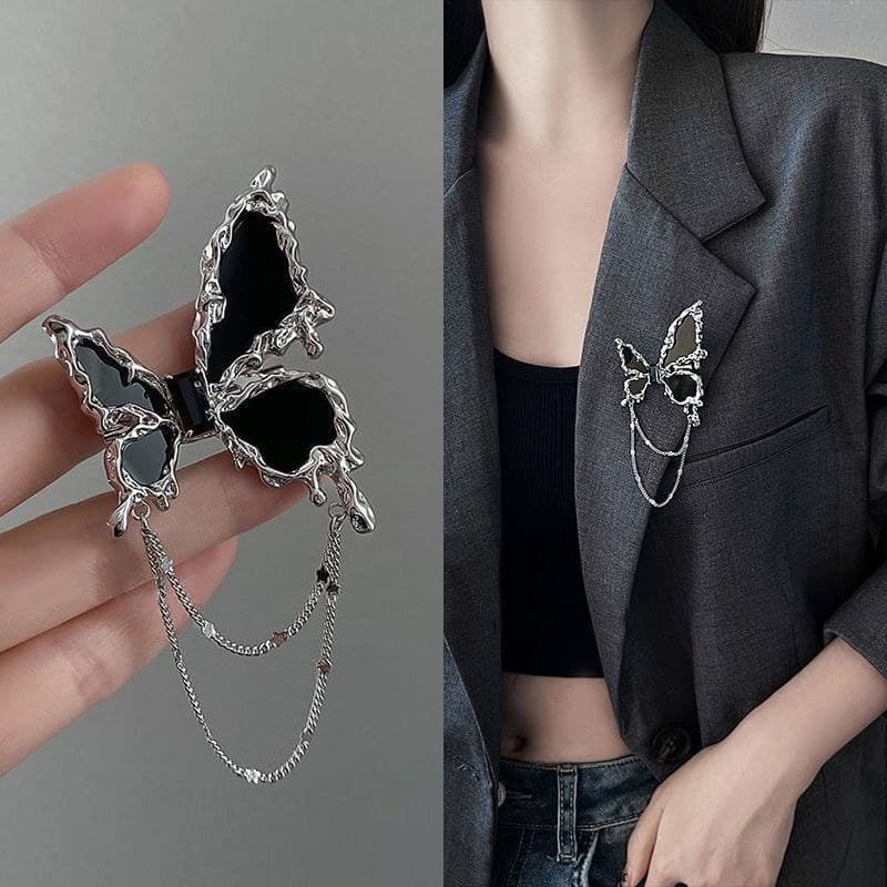 Broche de borboleta Premium com borla, pino de alta qualidade, Design de nicho simples, broche de terno, joias#现货流苏高级蝴蝶胸