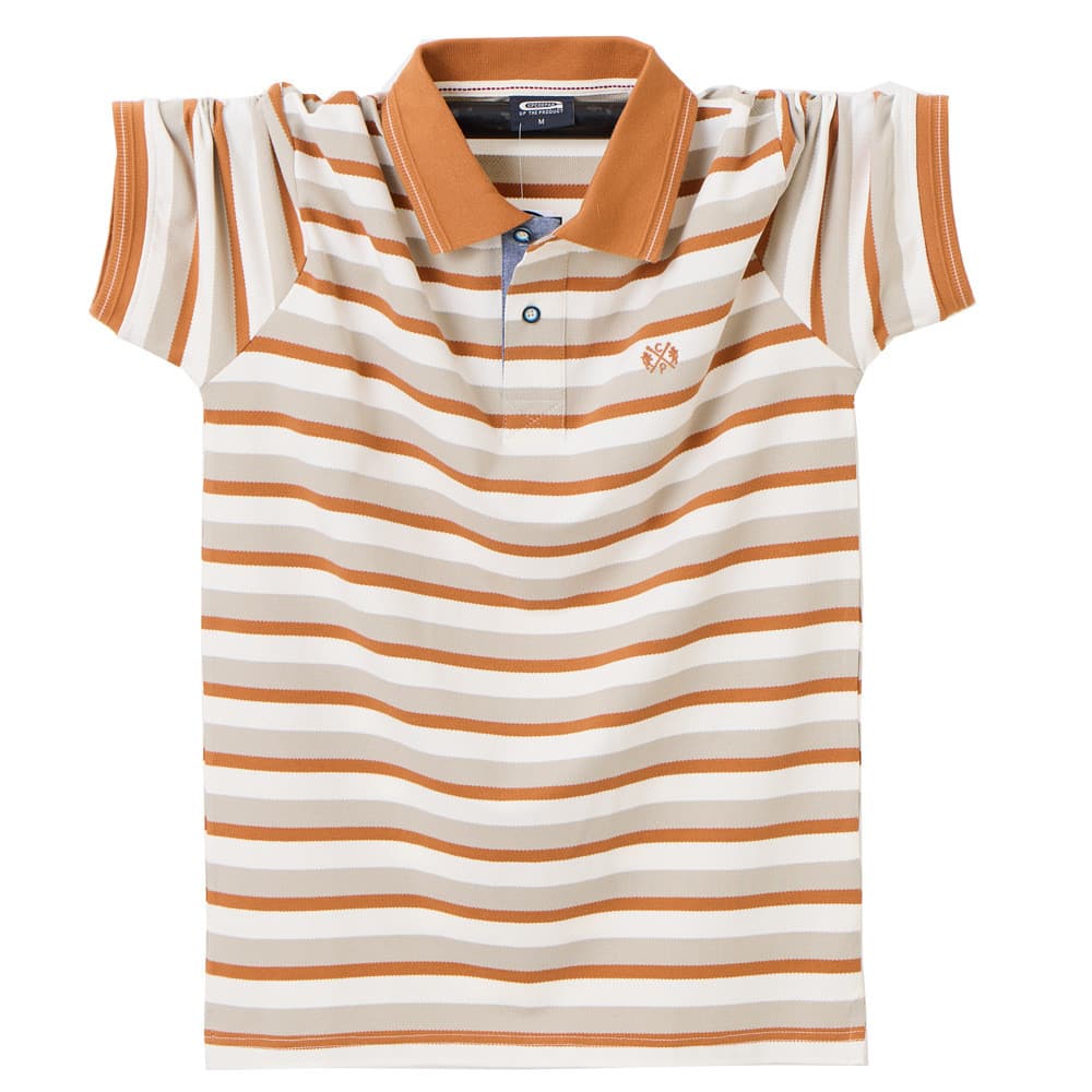 2026 novo verão listrado lapela camisa POLO mais gordura plus Size manga curta camiseta frisado algodão High-End negócio