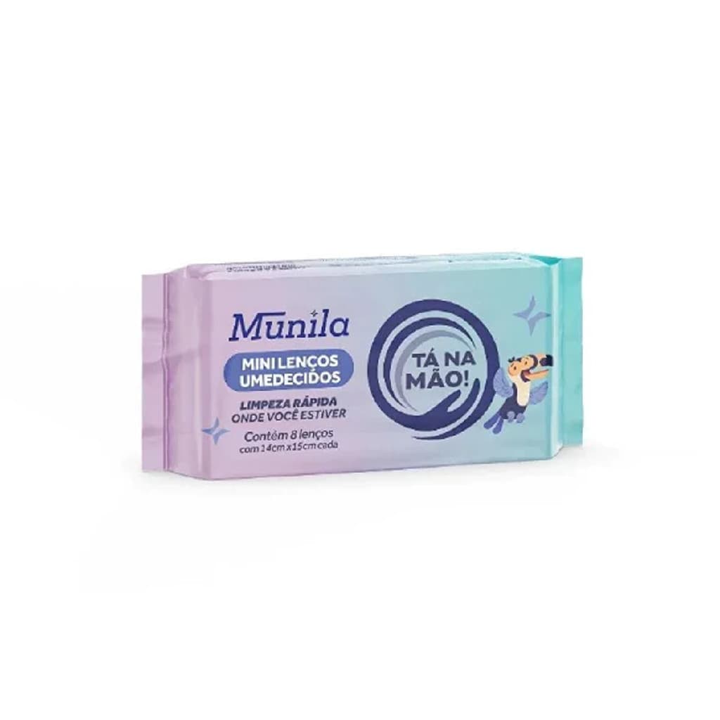Munila Mini Lenços Umedecidos Limpeza Rápida 1 pacote c/8 unidades