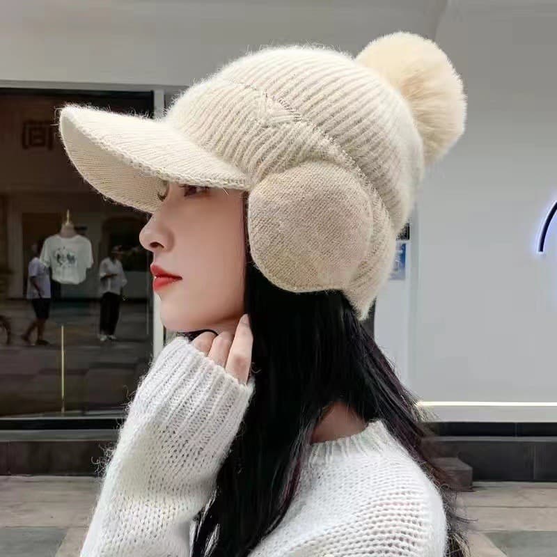 Chapéu feminino outono inverno versão coreana moda chapéu de malha velo quente boné de pico à prova de vento à prova de