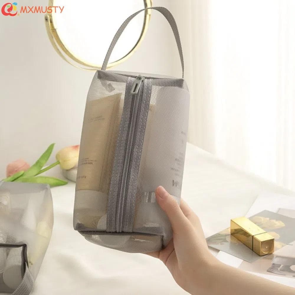 Bolsa De Maquiagem De Malha MXMUSTY , Cosmética Transparente Leve Portátil Higiene Pessoal De Armazenamento De Grande Ca