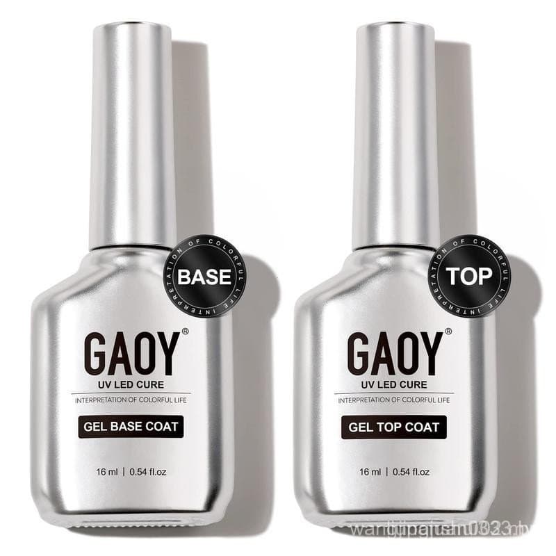 Conjunto de esmaltes GAOY de 16ml com 2 peças, incluindo top coat e base coat, sem resíduos, adequado para esmalte 5N5R.