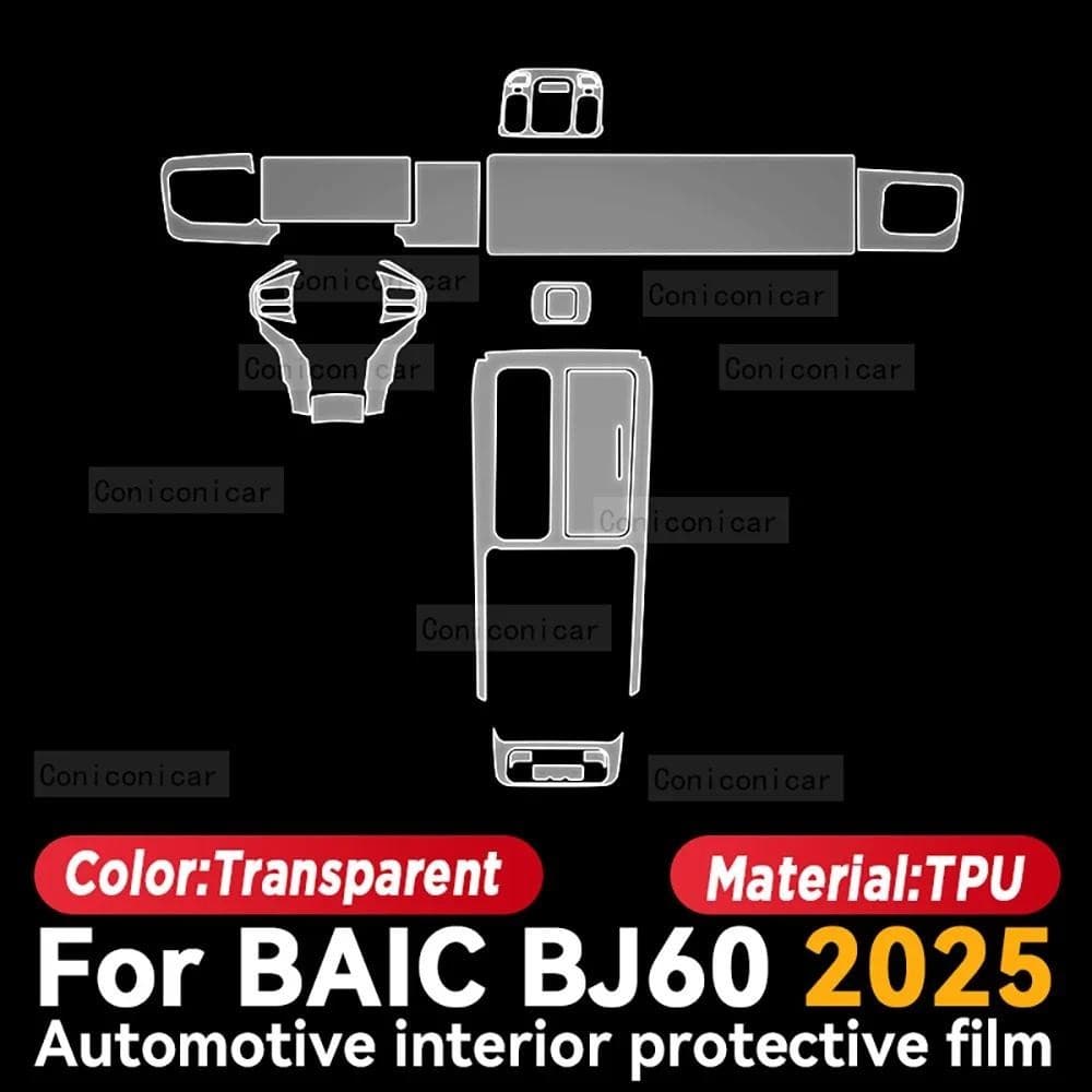 Para BAIC BJ60 2025 Proteção Interior Do Carro Anti-Risco TPU Filme Instrumento Controle Central Acessórios De Navegação
