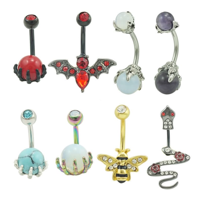 piercing umbigo bijuterias femininas ♟Europeu americano comércio exterior em forma de cobra anel Umbilical aço inoxidáve