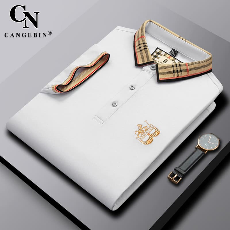Camiseta de manga curta camisa polo masculina verão gelo mercerizado algodão puro 2025 novo estilo High-End colarinho la
