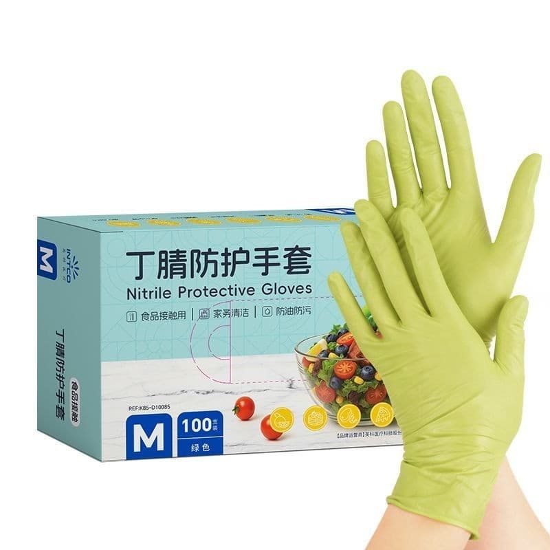Luvas de nitrilo descartáveis médicas Inco para contato com alimentos à prova d'água à prova de óleo abacate verde fresc