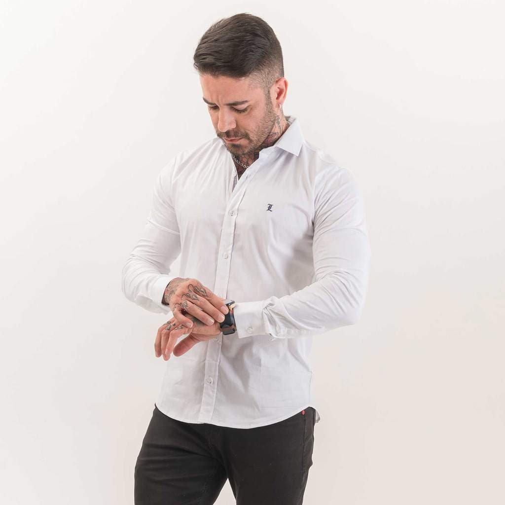 Camisa Social Longuinni Slim Fit Elastano Branco