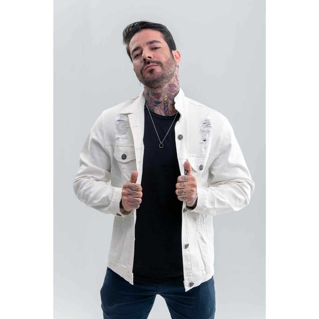 Jaqueta Jeans Destroyed Branca