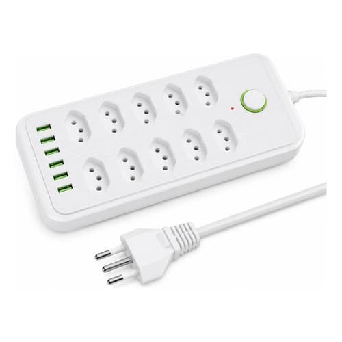 Protetor Elétrico 8 Tomadas 4 USB Kapboom Bivolt com Cabo 2 Metros Branco